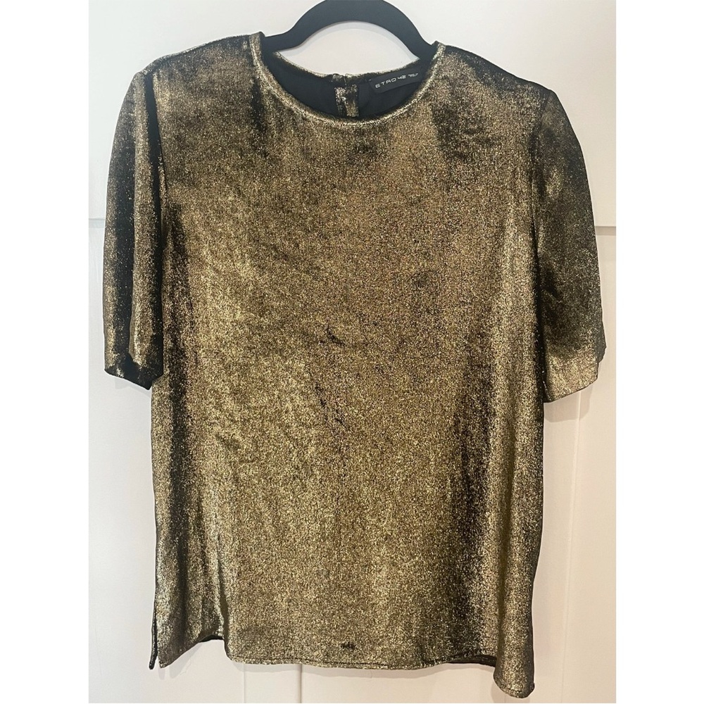 Etro Shimmering Gold Short Sleeve Top
